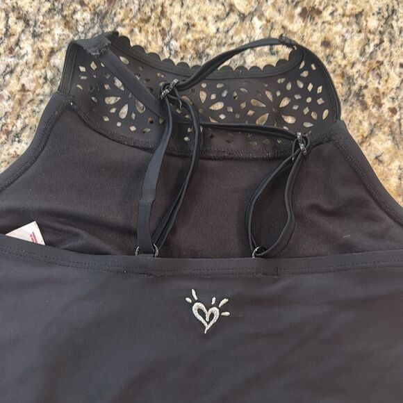 Kids Justice black one piece bathing suit with Lace High Neck and built in bra - Picture 4 of 6